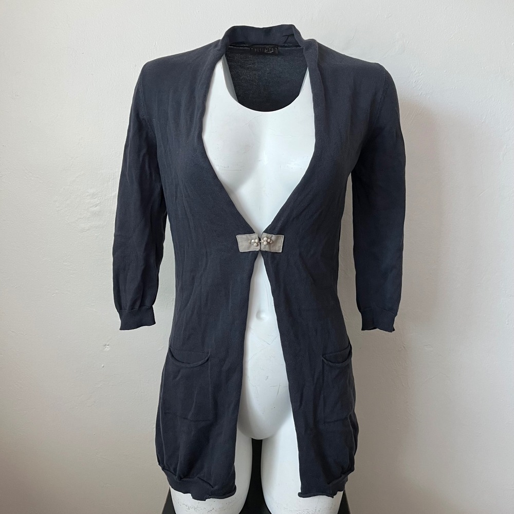 Peserico Tricot Gray Cotton Longline Cardigan Made in Italy Size 38 3/4 Sleeves